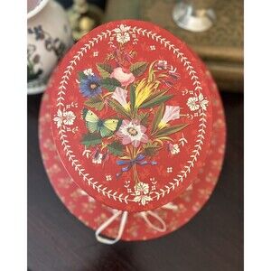 Vintage Punch Studio Hardboard It's a Hat Box, Red Blue Green Cream Floral